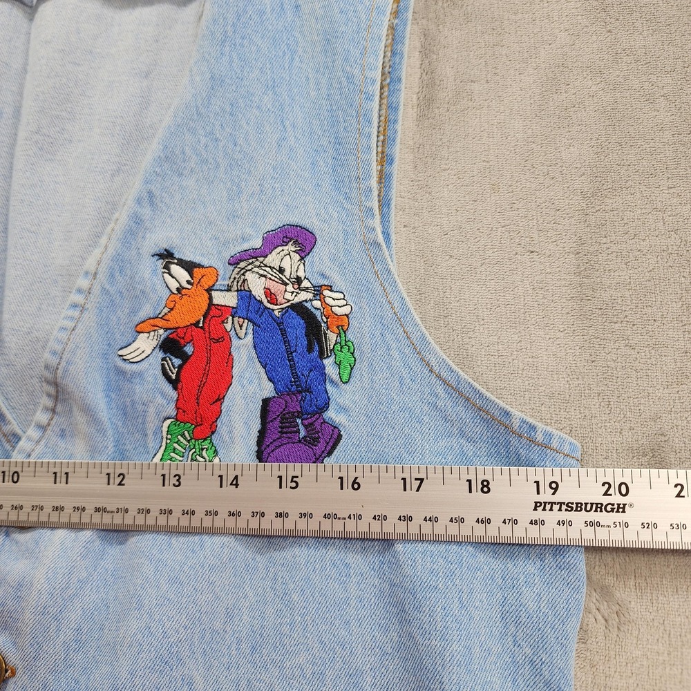 Vintage ACME Clothing Co Vest Mens L Blue Denim Bugs Bunny Daffy Duck Cartoon - Picture 12 of 14